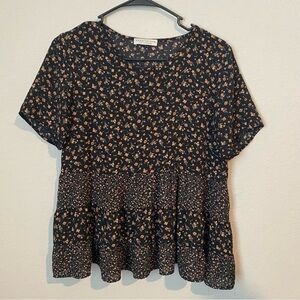 Paper Crane Black and Brown Floral Blouse